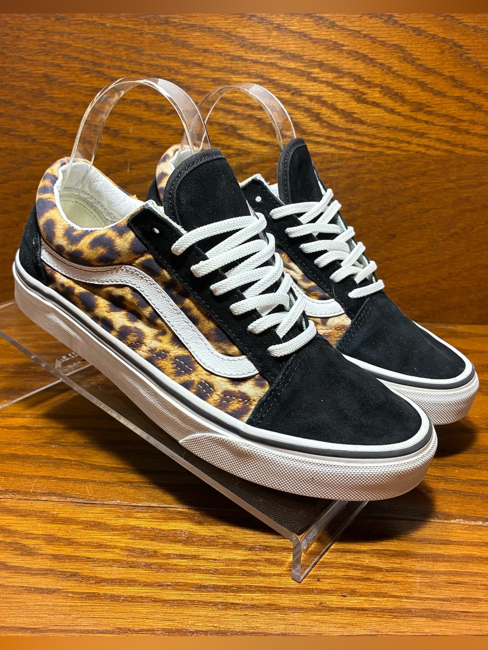 Vans Old Skool Leopard Print Suede Sneakers Black W 7.5 M 6